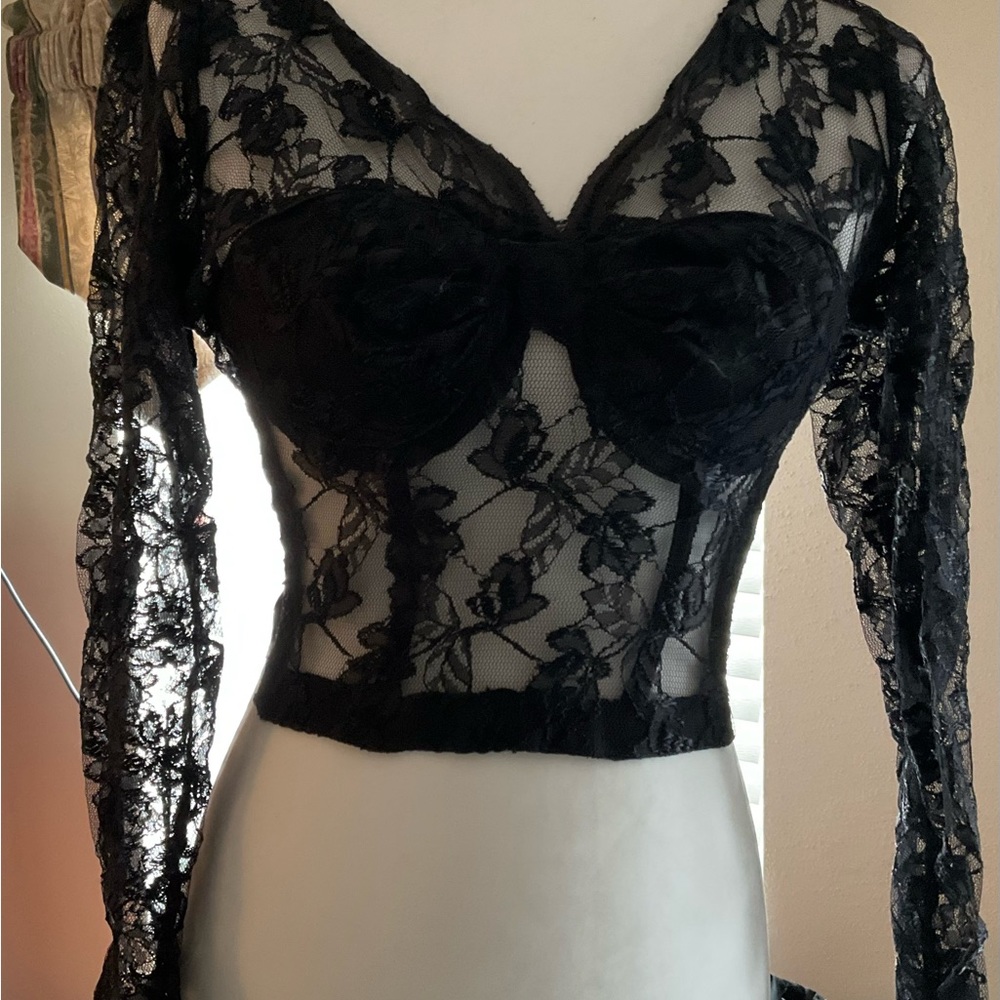 Vintage Black lace sleeve with black bustier under